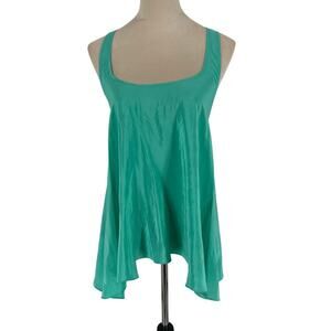 NWT Amanda Uprichard Green teal Silk Criss Cross Back Scoop Neck Sleeveless Top
